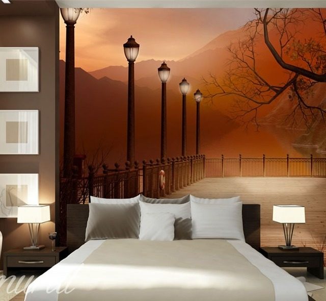 avondslaapkamer met uitzicht fotobehang voor de slaapkamer fotobehang demural