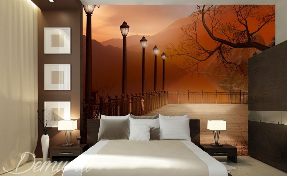 Avondslaapkamer met uitzicht Fotobehang voor de slaapkamer Fotobehang Demural