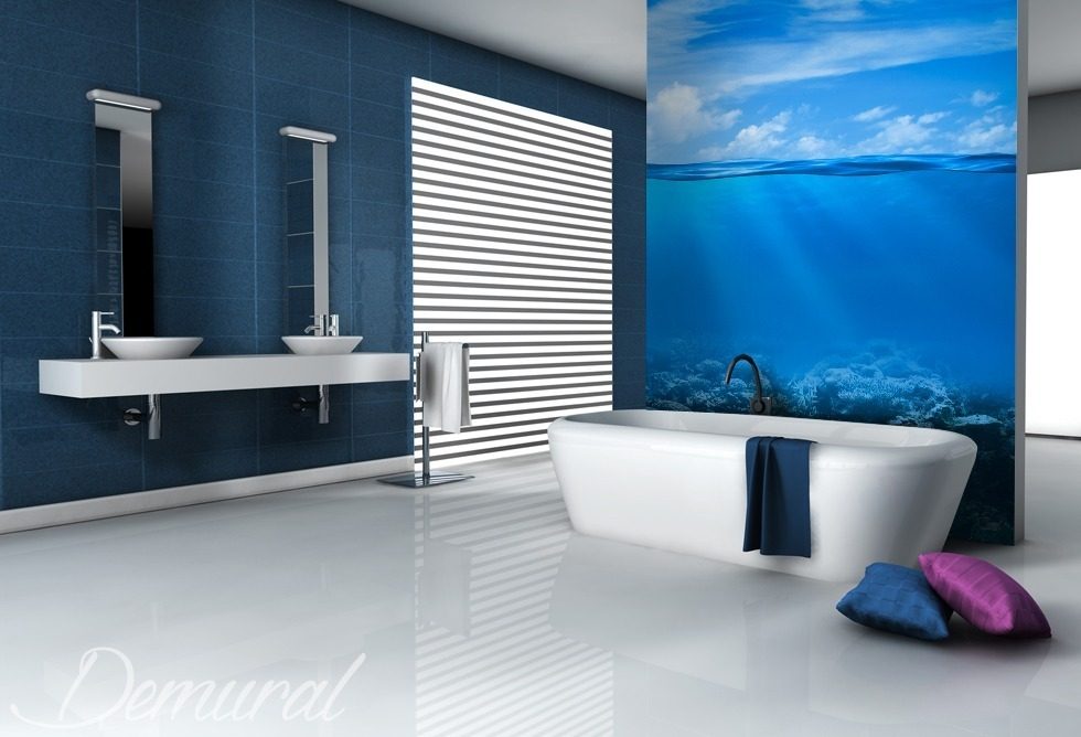 Groot blauw Fotobehang voor de badkamer Fotobehang Demural