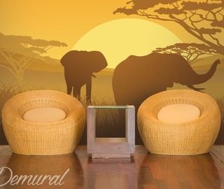olifanten op safari landschap fotobehang fotobehang demural