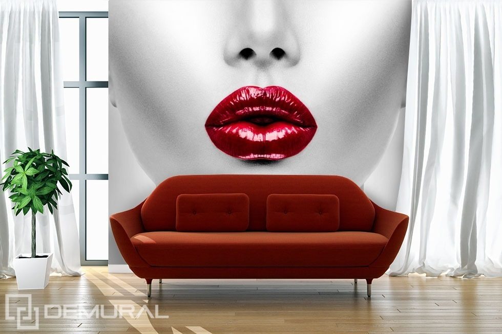 Rode lippen Fotobehang voor de woonkamer Fotobehang Demural