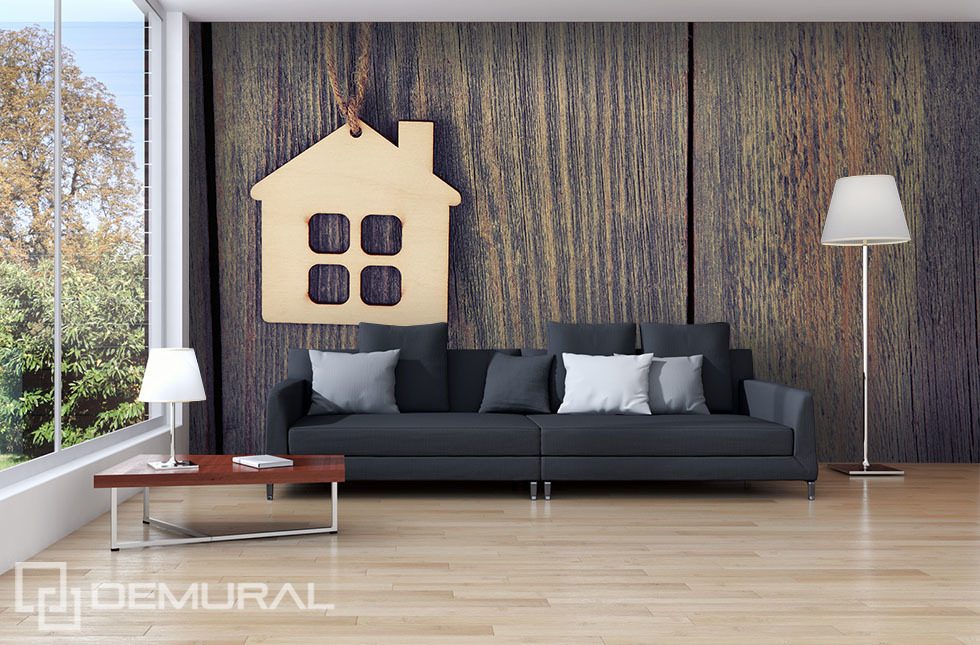 Huis op hout Texturen Fotobehang Fotobehang Demural