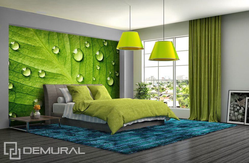 Groen - Muren met bladeren Fotobehang voor de slaapkamer Fotobehang Demural