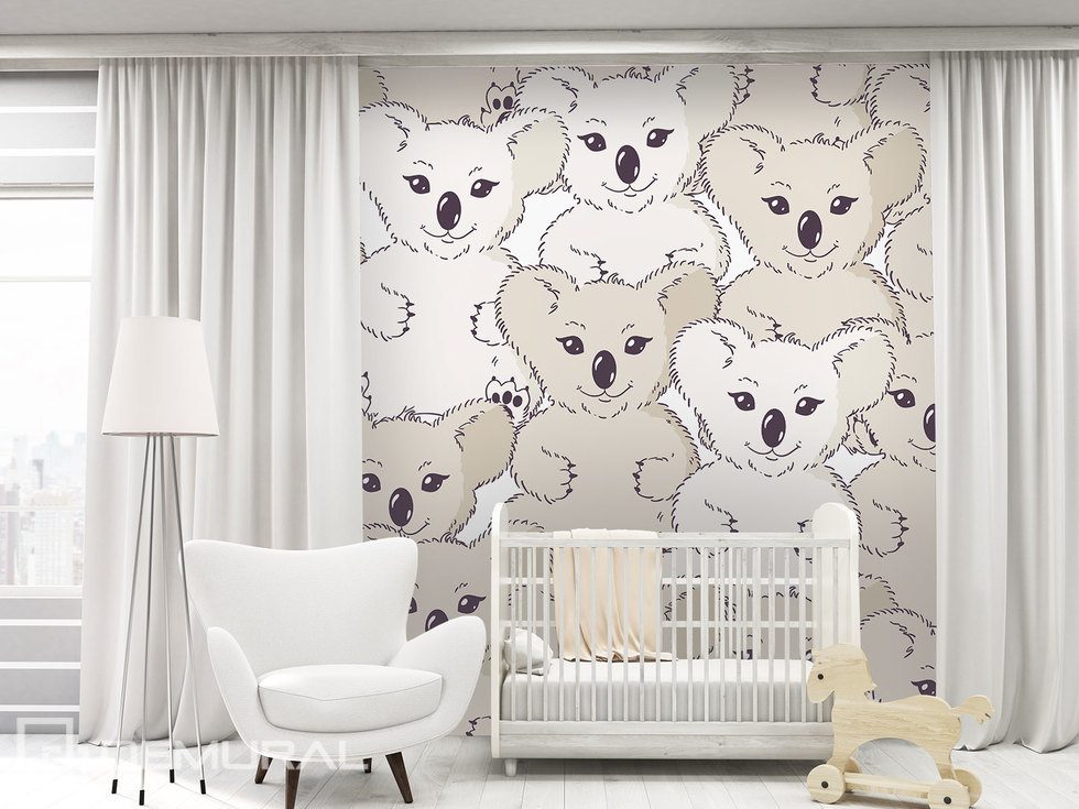Met Teddybeer Koala aan de muur Fotobehang voor de kinderkamer Fotobehang Demural
