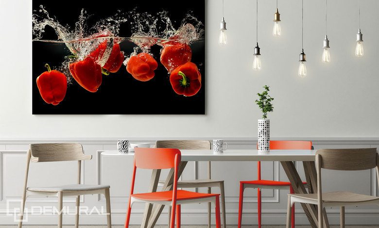 de dans van de paprika in het rood canvas voor de eetkamer canvas demural