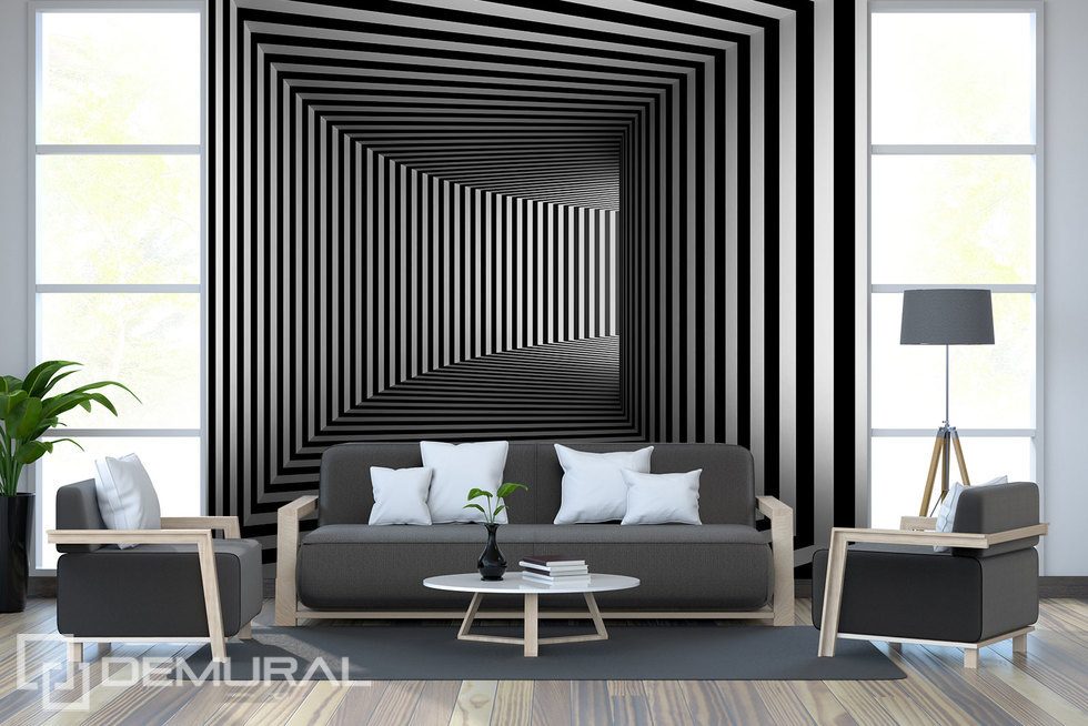 Zwart-wit opgetogenheid van illusie Zwart-witte Fotobehang Fotobehang Demural