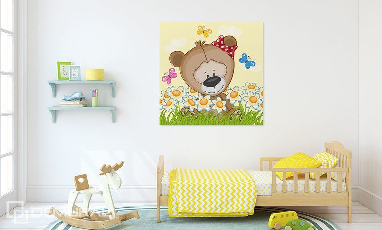 teddyberen lentewandelen canvas voor de kinderkamer canvas demural