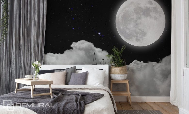 volle maan boven de wolken hemel fotobehang fotobehang demural