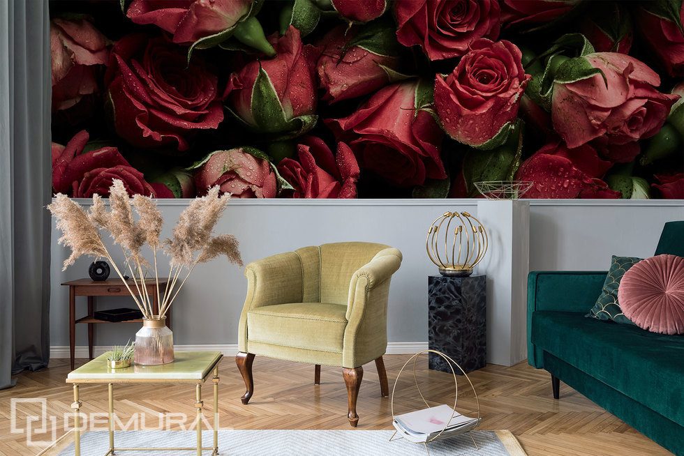 Fluwelen tapijt met roze bloemen - Bloemen Fotobehang - Fotobehang Demural®
