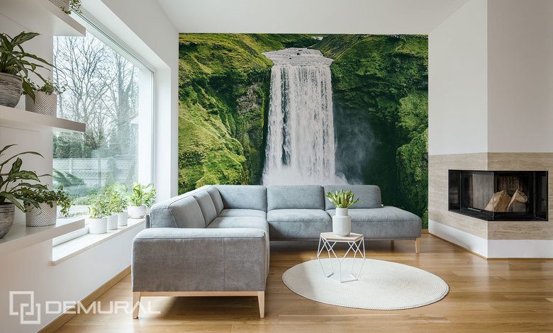 onder een verfrissende waterval landschap fotobehang fotobehang demural