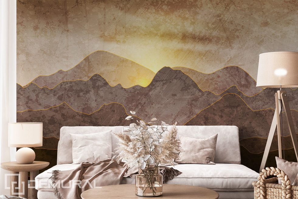 Artistieke graphics met bergen Bergen Fotobehang Fotobehang Demural