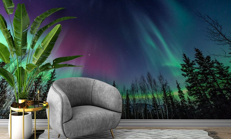 hypnotische aurora borealis landschap fotobehang fotobehang demural