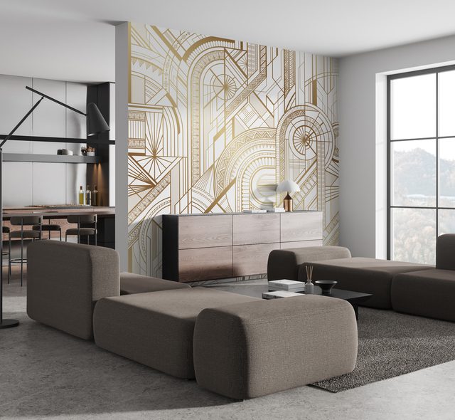 industriele stijl in een gouden uitvoering fotobehang voor de woonkamer fotobehang demural